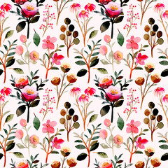 Pink floral seamless pattern with watercolor