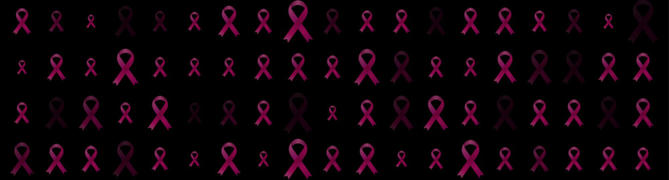 Breast cancer awareness month. Pink ribbon tapes pattern. Women healthcare abstract background. Vector banner design