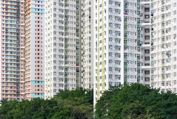 Exterior of high rise residential building of public estate in Hong Kong city
