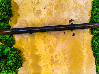 Wooden bridge in floods