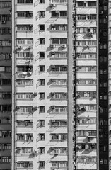 Exterior of old high rise residential building in Hong Kong city