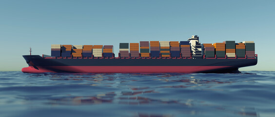 Cargo Container Ship at the sea. Extremely detailed and realistic high resolution 3d illustration
