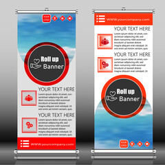 Roll up banner with geometric design template vector. Abstract background, modern x-banner