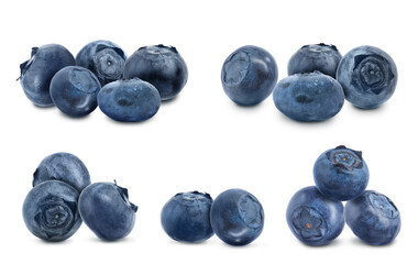 Set of fresh ripe blueberries on white background