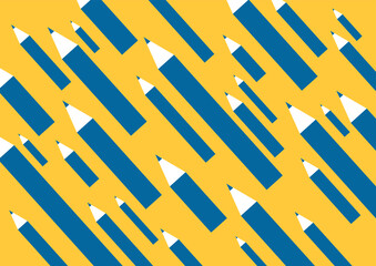 flying blue pencils on a yellow background