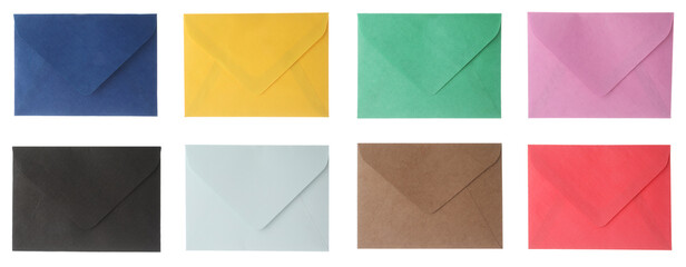 Set of bright envelopes on white background, banner design