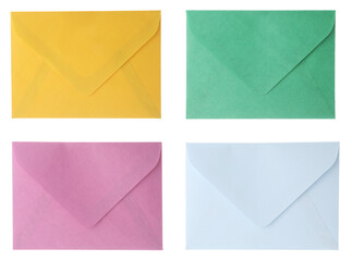 Set of bright envelopes on white background