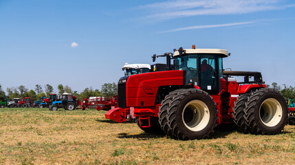 Agricultural machinery park on the field.
