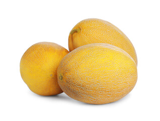 Whole tasty ripe melons isolated on white