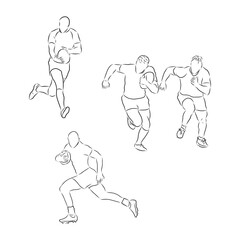 Fototapeta na wymiar Running rugby player, abstract black vector silhouette, Rugby player, vector sketch illustration