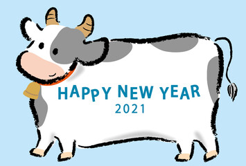 年賀2021テンプレート　牛の可愛いPOPなイラスト