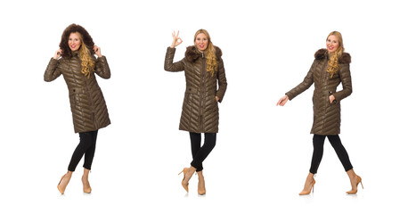 Fototapeta premium Pretty woman in winter clothing isolated on white