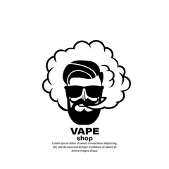 Vape shop label. Men is smoking. Vector on isolated white background. EPS 10