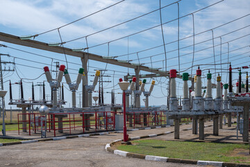Fototapeta na wymiar Electrical power substation in a power grid.