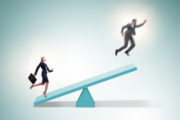 Competition concept with businessman and seesaw