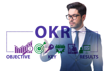 OKR concept with objective key results and businessman