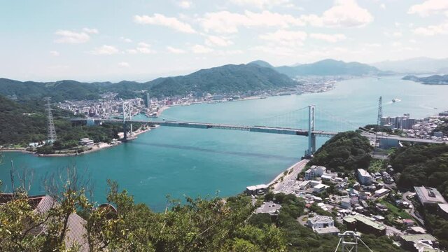 Kanmonkyo Bridge from the top of Hinoyama Park, Shimonoseki, Yamaguchi.