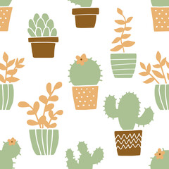 Potted plants seamless pattern. Vector illustration.
