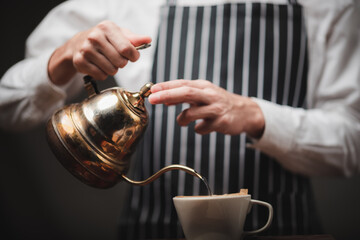 concept of coffee drip filter process with coffeemaker, vintage style cafe