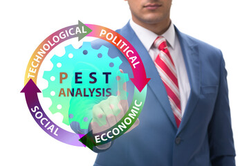 Business people in PEST analysis business concept