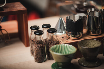 kits set of coffee drip filter showing in cafe