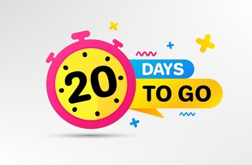 Twenty days left icon. Countdown left days banner with timer. 20 days to go sign. Sale announcement banner. Count time for promotional offer. Promotion countdown timer. Vector