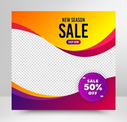 Naklejka premium Sale 50% off badge. Sale banner template. Discount banner shape. Coupon bubble icon. Social media layout banner. Online shopping web template. Sale 50% promotion badge. Vector