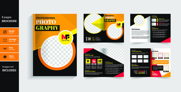 Photography Pages Brochure Design Template. Multi Pages Theme. Colorful And Abstract Layout