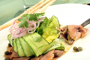 Beaf meat and cucumber salad