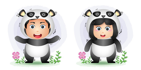 cute couple using the panda costume