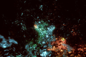 Abstract multi-colored blurred fractal on dark background