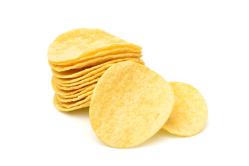 Potato chips snack flat cut isolated on white background.