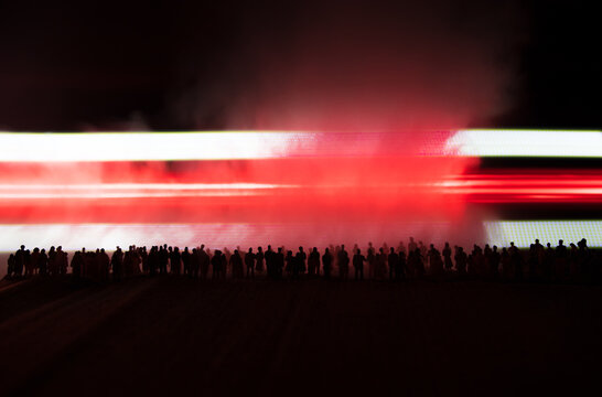 Belarus Presidential Elections Protest. White And Red Colored Light As Symbol Of Belarus Flag.