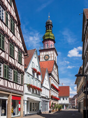 Fachwerk-Rathaus in Kirchheim unter Teck, Baden-Württemberg, Deutschland. Europa