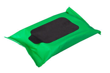 Green pack of wet wipes isolated on the white