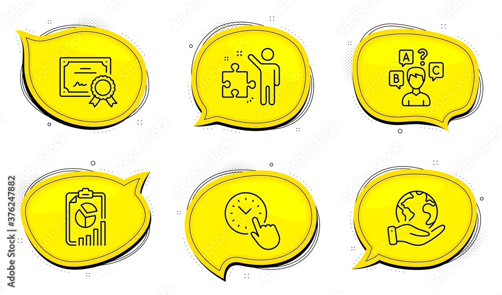 Poster quiz test sign. diploma certificate, save planet chat bubbles. strategy, time management and report 