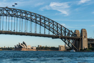 Sydney harbor bridge with Sydney downtown skyline, in the afternoon, New South Wales, Australia