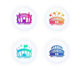 Arena stadium, Sports arena and Sports stadium icons simple set. Button with halftone dots. Sport complex. Sports set. Gradient flat arena stadium icon. Vector