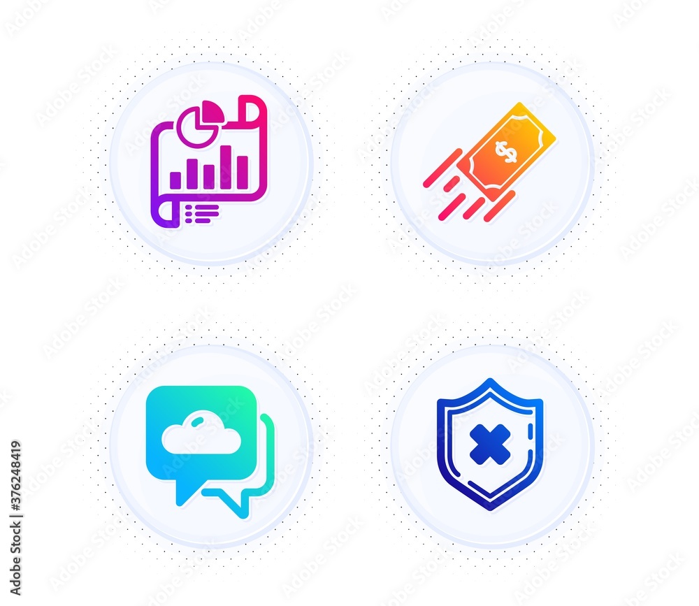 Poster weather forecast, report document and fast payment icons simple set. button with halftone dots. reje