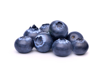 Pile of Juicy Blueberries fruits isolated on white background