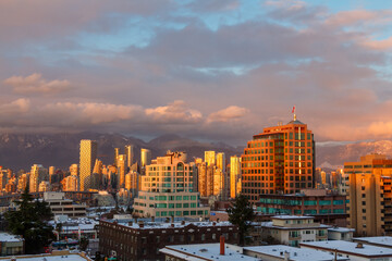 Fototapeta na wymiar Vancouver, Canada - Circa 2019: Downtown Vancouver at Sunset
