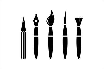 Set of art icons isolated on white. Stencil collection for school etc. Vector stock illustration. EPS 10