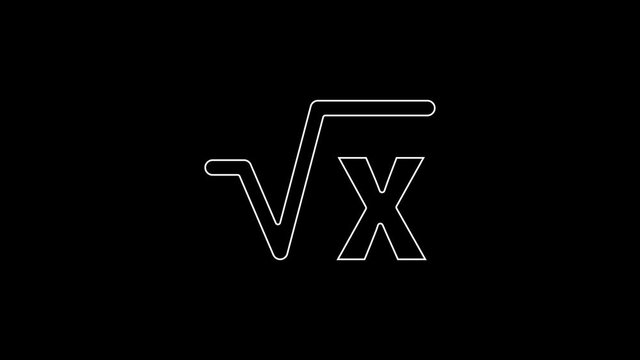 White line Square root of x glyph icon isolated on black background. Mathematical expression. 4K Video motion graphic animation.