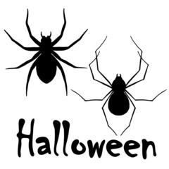 vector illustration, drawing in black for Halloween, spiders, isolate on a white background, template, tattoo