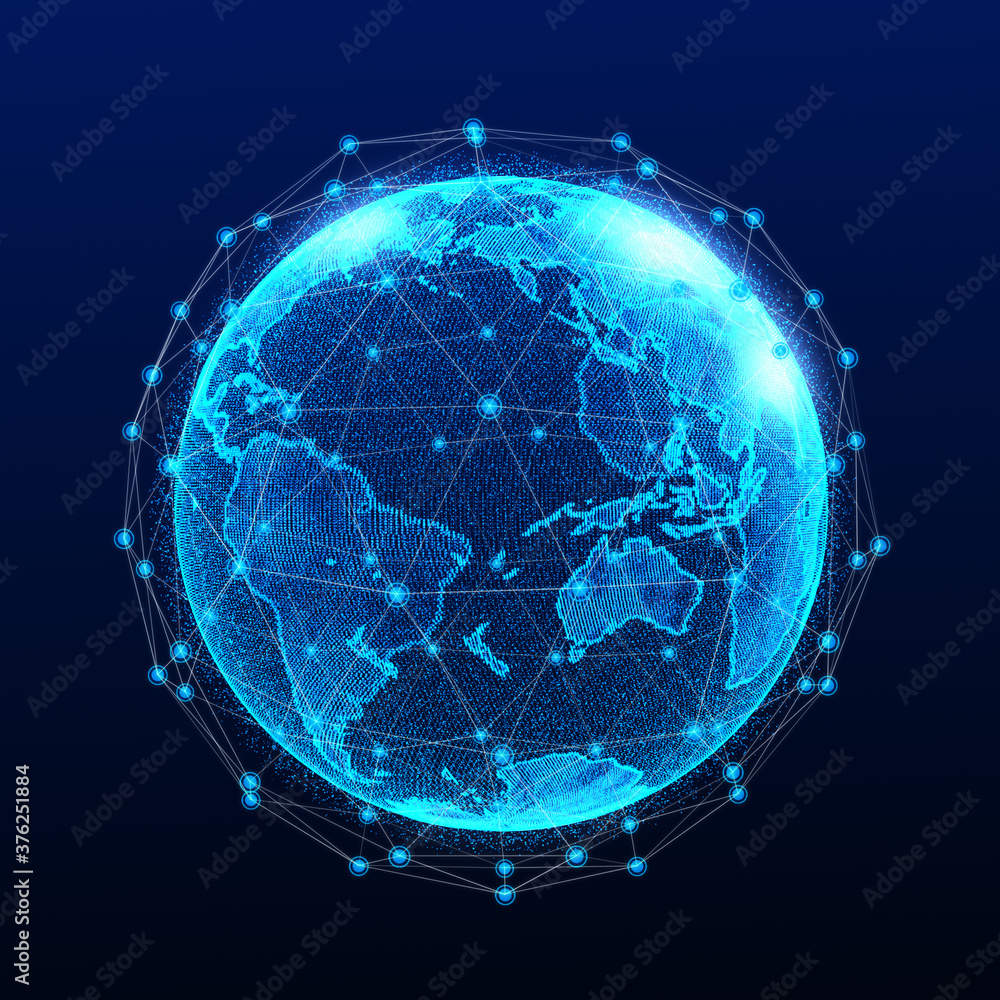 Poster global network connection. abstract earth map. big data visualization. 3d rendering.