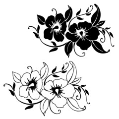 vector illustration, drawing of a bouquet of flowers in black, template, ornament for tattoo, isolate on a white background