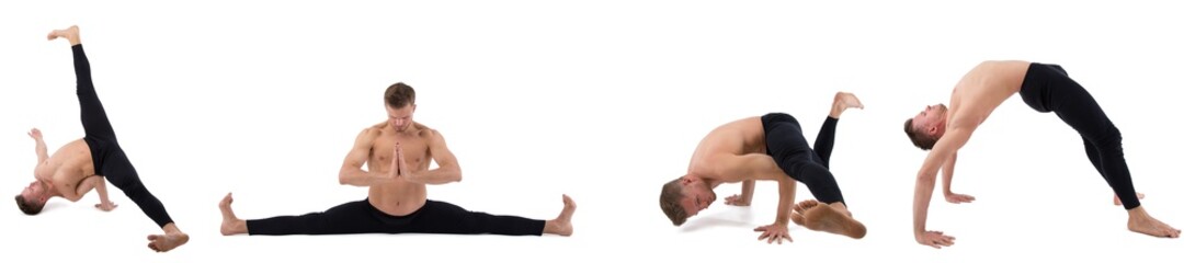 Fototapeta na wymiar Young attractive man. Yoga, sports and a healthy lifestyle. 