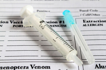 Syringe for injections. Medical syringe. Injection. Hospital.