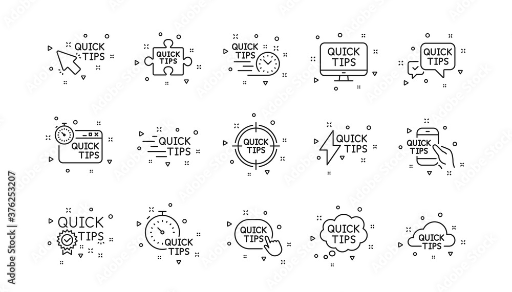 Poster helpful tricks, solution and quickstart guide. quick tips line icons. tutorial linear icon set. geom