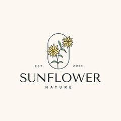 Sun Flower Botanical Logotype Vintage Hipster Illustration Icon